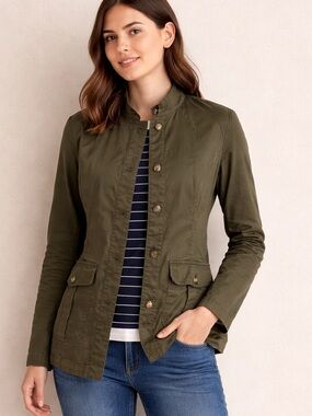 Bearpaw Olive Green Utility Jacket Button Front Lightweight Military Style M